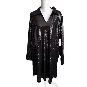 Scoop Black Sequins Collar Shirt Dress Size XXL (20)